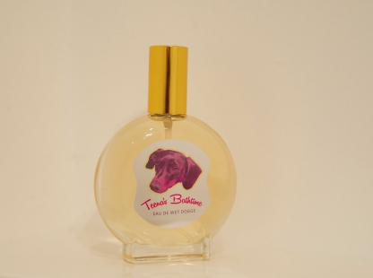 Teena’s Bathtime Eau De Wet Dogge perfume, 100ml bottle. Photo by Damien Brinley, courtesy the artist.